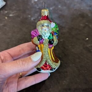 Festive Santa Claus Glass Ornament - Gold and Red